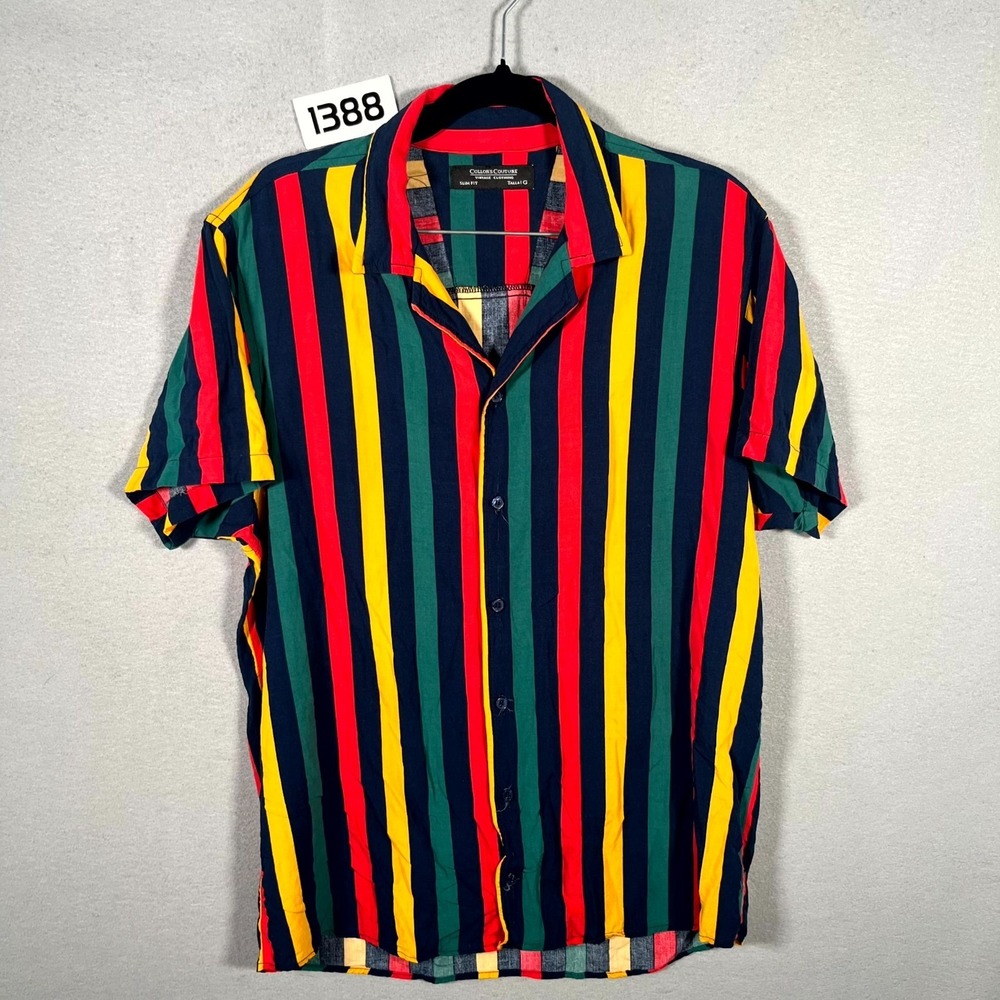 Collor's Couture Shirt Mens Large Multicolor Vertical Striped Made In Mexico
